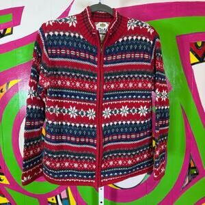 Tiara International, Festive Snowflake Knit Full Zip Sweater. Size Small.